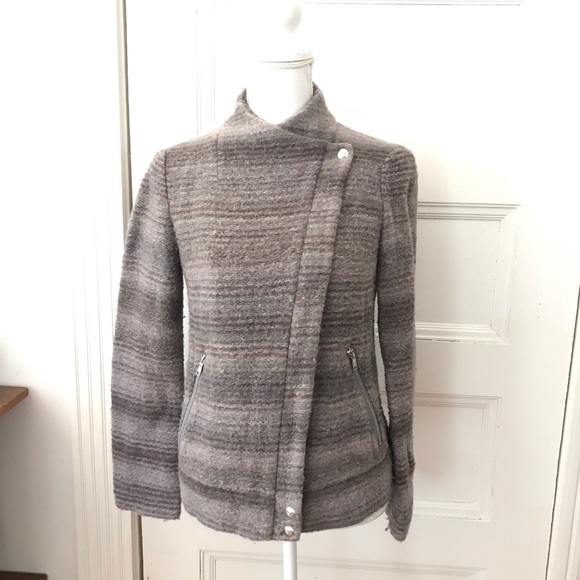 Joie Kawenza Brown Striped Moto Jacket Wool Blend Full Zip - Picture 2 of 6